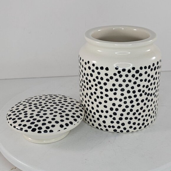 Thyme & Table Polka Dot Stoneware Jar W/ Lid Dishwasher Safe 4.5" - Picture 7 of 8